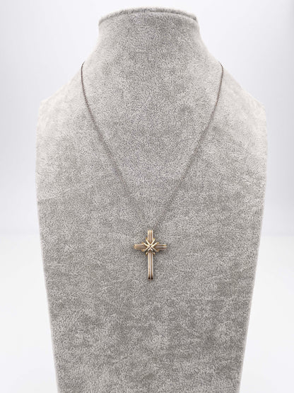 Signature Kreuz Anhänger mit Kette - 925 Sterling Silber & 18K / 750er Gelbgold