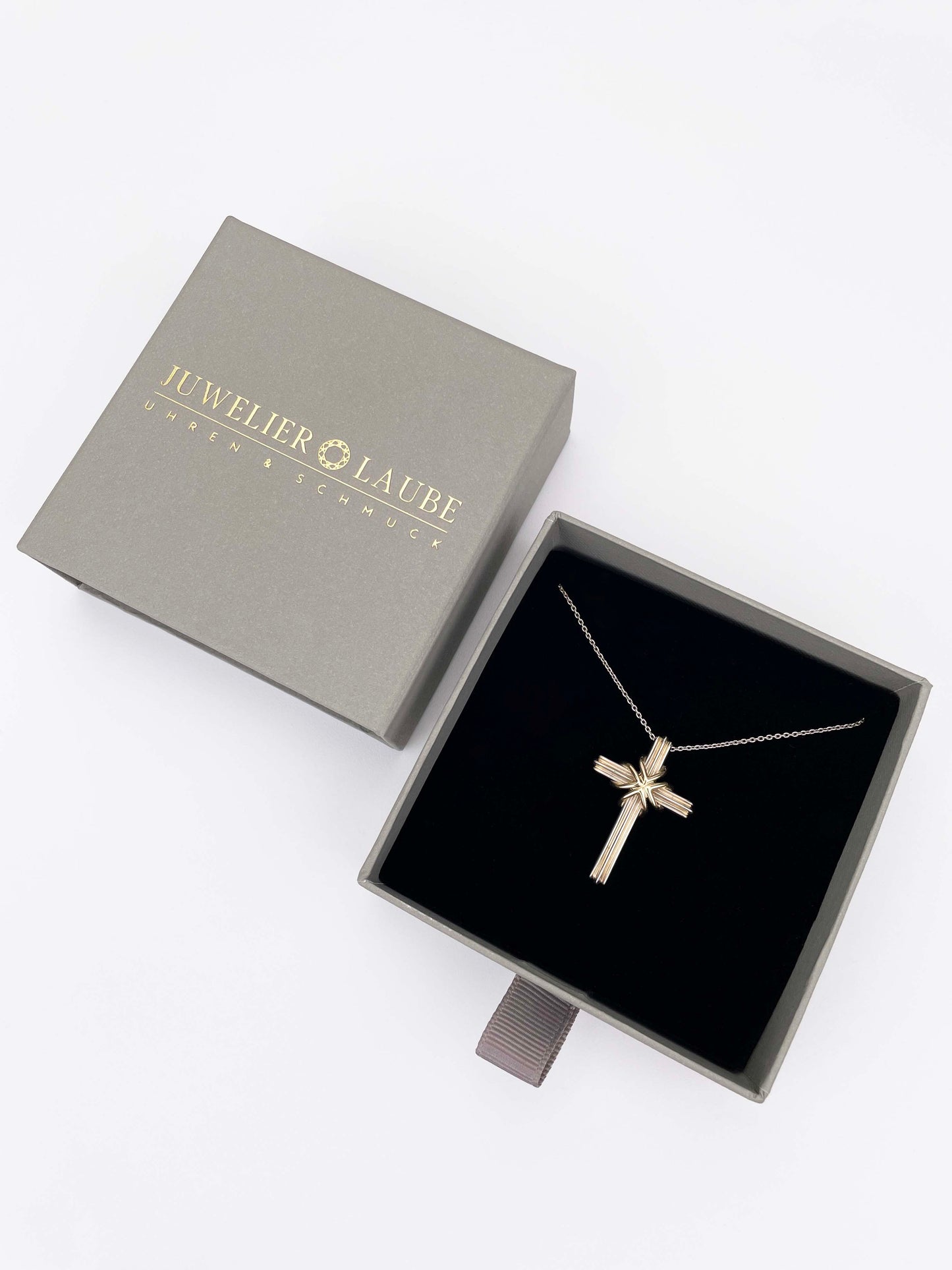 Signature Kreuz Anhänger mit Kette - 925 Sterling Silber & 18K / 750er Gelbgold
